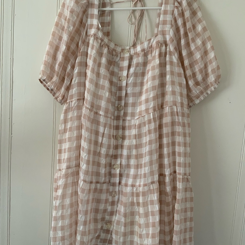 En Saison Beige and White Gingham Midi Dress